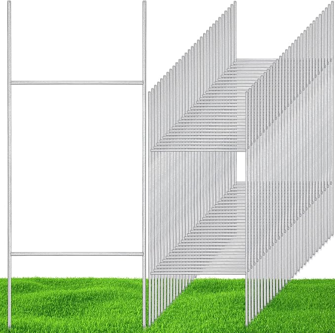 100 Pcs H Stakes for Yard Signs 30'' x 10'' Metal Heavy Duty H Frame Wire Stakes Weatherproof Metal Holder for 4mm 5mm Corrugated Signs Advertising Board Guidepost Yard Halloween Decor-HomvellaHome