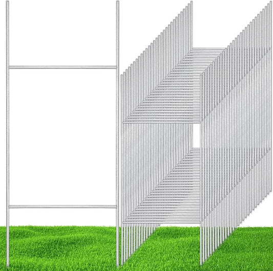 100 Pcs H Stakes for Yard Signs 30'' x 10'' Metal Heavy Duty H Frame Wire Stakes Weatherproof Metal Holder for 4mm 5mm Corrugated Signs Advertising Board Guidepost Yard Halloween Decor-HomvellaHome