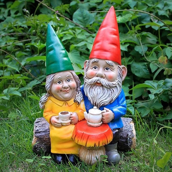 Garden Gnome Statue for Outdoor Decoration,Couple in Love Gnome Figurine for Patio Yard Lawn Outside Porch Decor,Garden Sculptures & Statues,Coffee Knome Romantic Forever Love-HomvellaHome