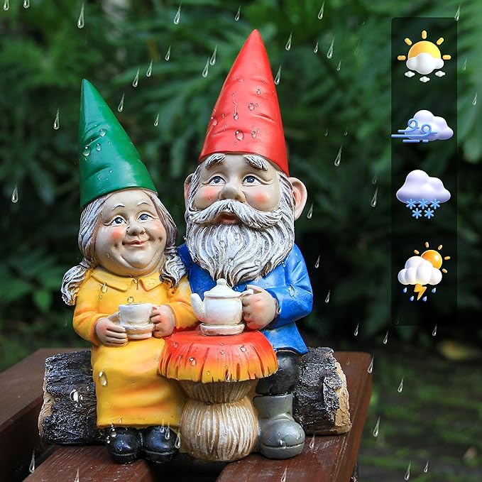 Garden Gnome Statue for Outdoor Decoration,Couple in Love Gnome Figurine for Patio Yard Lawn Outside Porch Decor,Garden Sculptures & Statues,Coffee Knome Romantic Forever Love-HomvellaHome