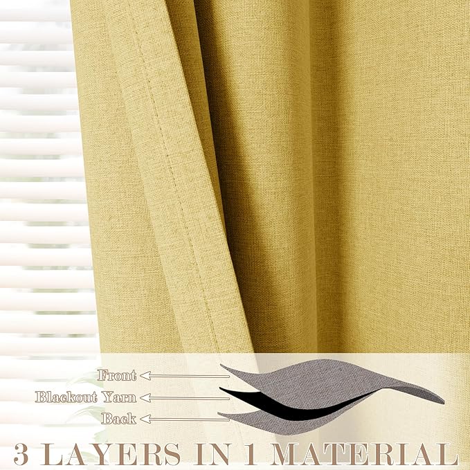 120" Wx102 L Linen Room Divider Drapes for Doorway/Glass Window/Sliding Door/Patio, Extra Wide Pinch Pleated Full Blackout Curtains for Girls Boys Teen Kids Room, 1 Panel, Yellow-HomvellaHome