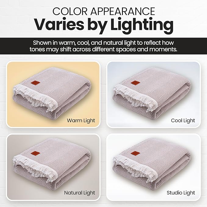 Gold Case Throw Blanket for Bed – 100% Recycled Turkish Cotton Bed Blanket – Decorative Throw Cotton Blankets for Living Room & Bedroom – Elegant Beige Woven Queen Blankets – 90x90-HomvellaHome