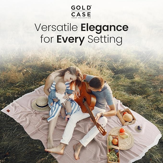 Gold Case Throw Blanket for Couch – 100% Recycled Turkish Cotton Blankets & Throws – Elegant Decorative Throw Blankets for Living Room Sofa – Woven Throws for Couch – Elegant Beige – 50x60-HomvellaHome