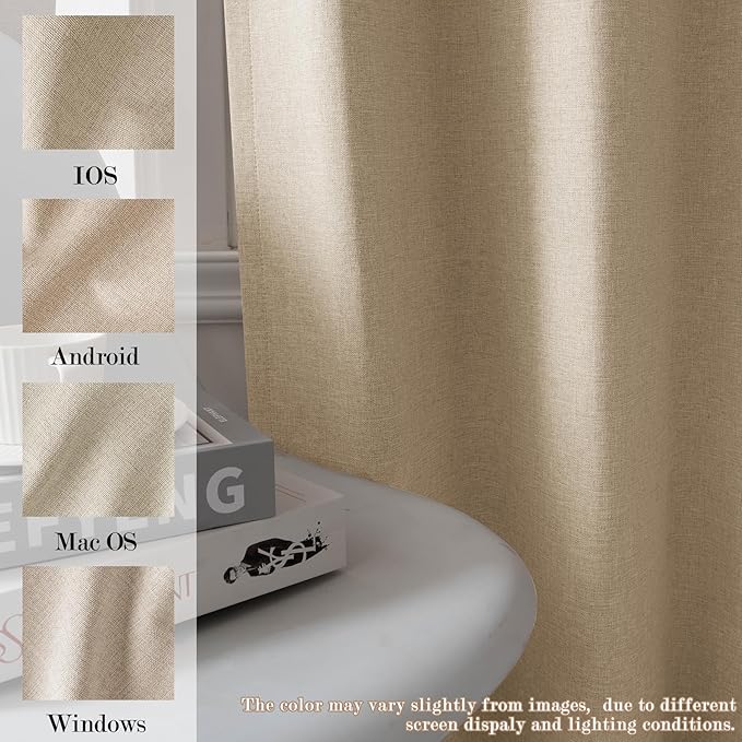 100% Blackout Linen Textured Drapes for Bedroom Pinch Pleated Curtains for Track System Portable Drapery for Sliding Glass Door/Storage/Space Room Divider, 70" Wx102 L, 1 PC, Sand Beige-HomvellaHome
