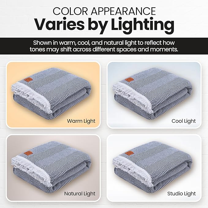 Gold Case Throw Blanket for Bed – 100% Recycled Turkish Cotton Bed Blanket – Decorative Throw Cotton Blankets for Living Room & Bedroom – Elegant Navy Blue Woven Queen Blankets – 90x90-HomvellaHome