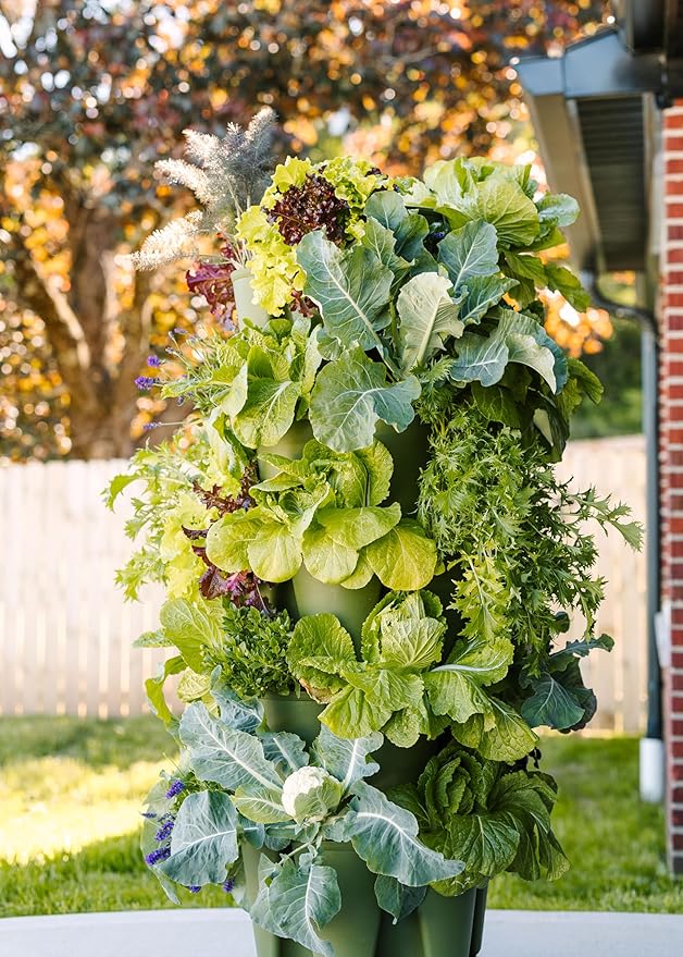Greenstalk Patented Large 5 Tier Vertical Garden Planter with Patented Internal Watering System Great for Growing a Variety of Strawberries, Vegetables, Herbs, & Flowers (Evergreen)-HomvellaHome