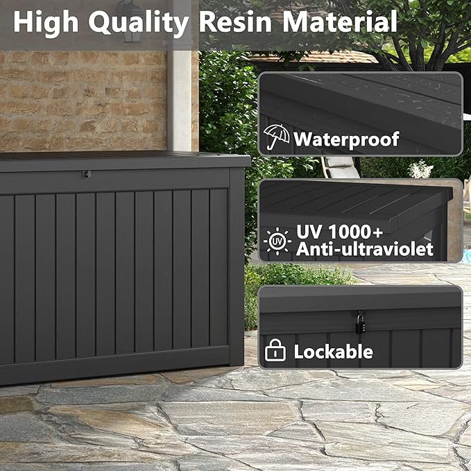 180 Gallon Outdoor Storage Box, Deck Box Resin Waterproof and UV Resistant Lightweight Deck Box for Garden Tools, Pool Supplies Organization-HomvellaHome