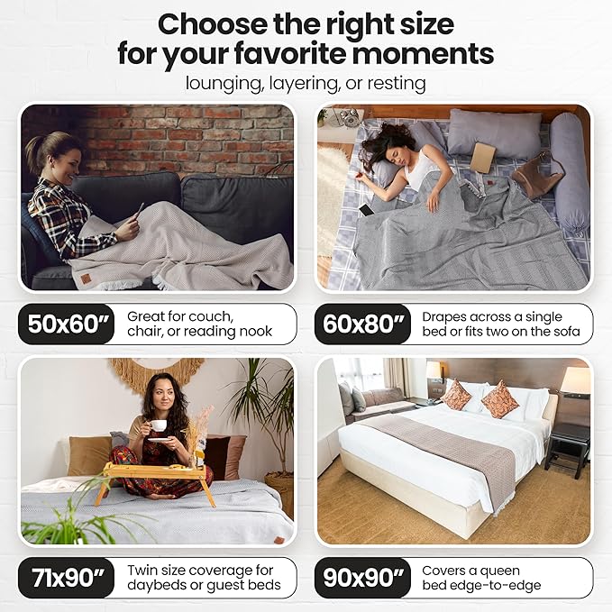 Gold Case Throw Blanket for Bed – 100% Recycled Turkish Cotton Bed Blanket – Decorative Throw Cotton Blankets for Living Room & Bedroom – Retro Grey Woven Queen Blankets – 90x90-HomvellaHome