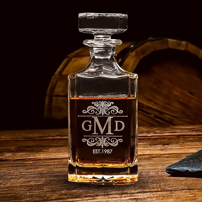 Gifts Inscribed Personalized Whiskey Decanter Set - Engraved Whiskey Decanter Bottle & Set of 2 Custom Drinking Glasses Laser Etched - Customized Whisky Gift for Wedding, Birthday, Fathers Day-HomvellaHome