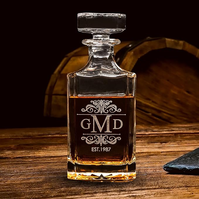 Gifts Inscribed Custom Whiskey Decanter Bottle (750 ml) - Personalized Glass Liquor Decanter Set - Customized Glassware - Engraved Whisky Glassware Gift for Wedding, Groomsman, Anniversary, Birthday-HomvellaHome