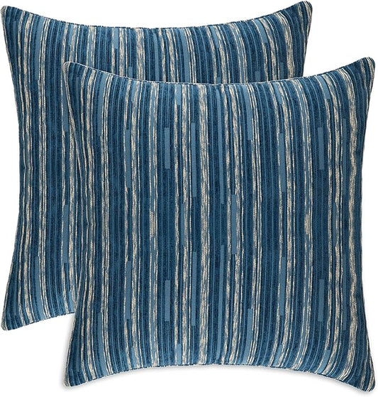 Yeiotsy Pack of 2, Modern Striped Throw Pillow Covers Bohemia Cushion Covers Home Decoration (Navy Blue, 18 X 18 Inches)
