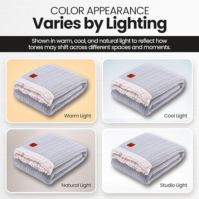 Gold Case Throw Blanket for Bed – 100% Recycled Turkish Cotton Bed Blanket – Decorative Throw Cotton Blankets for Living Room & Bedroom – Vintage Grey Woven Queen Blankets – 90x90-HomvellaHome