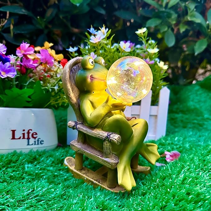 Garden Solar Frog Statue with Glowing Bubble Resin Figurine Outdoor Light Decor Hand-Painted Whimsy for Yard Patio Porch Fairy Decoration Housewarming Unique Gifti for Women-HomvellaHome