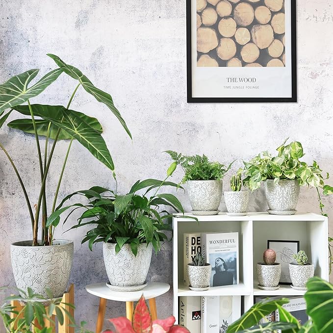 10inch Retro Ceramic Planter with Drainage Hole and Saucer for Multiple Plants, Indoor-Outdoor Garden Pots for Succulent, Orchid, and Flower (Fits Inner Pots Up to 9 Inch, Retro White)-HomvellaHome