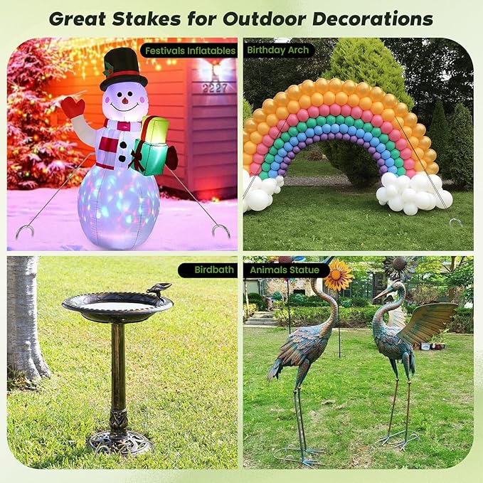 12 inches Tent Stakes Heavy Duty 34-Pack, 5/16" Diameter J Hook Fence Stakes Rebar Ground Stake for Inflatables, Tarp, Yard Lawn Outdoor Decoration-HomvellaHome