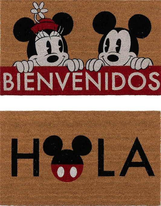 Gertmenian Disney Mickey Mouse Doormat Rug Retro Front Door Coir Mat Welcome Home Indoor Outdoor Entryway Carpet, 2-Pack 20x34, Minnie Bienvenidos/Hola-HomvellaHome