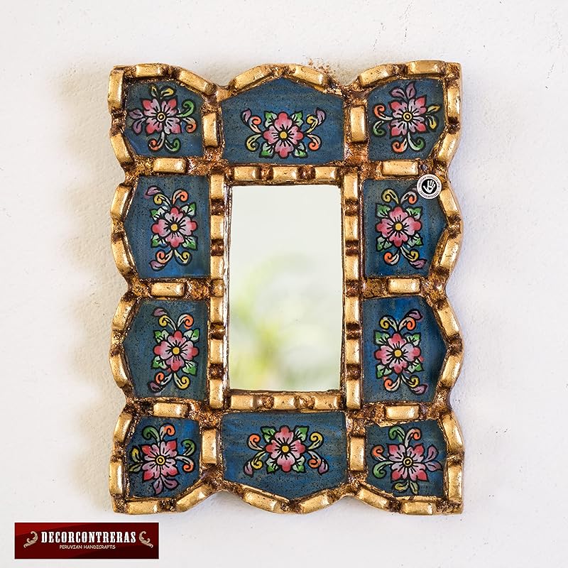 Small Decorative Wall Mirror set of 3 - Accent mirrors of 6in for wall decor, Peruvian Mirrors Vanity with bronze leaf-HomvellaHome