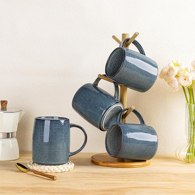 GBHOME Large Coffee Mugs Set of 4, 18oz Handmade Ceramic Coffee Mugs Set with Gradient color for Latte/Tea/Beer/Hot Cocoa, Dishwasher & Microwave Safe, Space blue-HomvellaHome