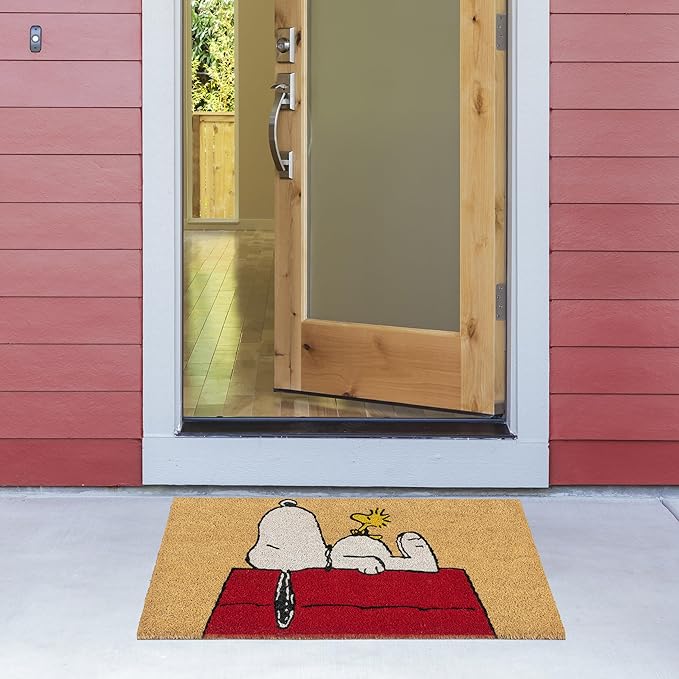 Gertmenian Peanuts Snoopy Coir Doormat - 2x3 Welcome Mat (2-Pack), Ideal for High Traffic Areas in Front Door, Garage, Entryway - House/Peanut Patch, 80003-HomvellaHome