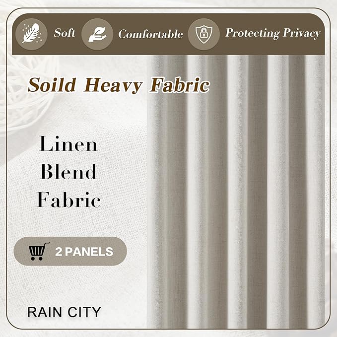 140 Inch Long Blackout Curtains Panels Set,Linen Textured Custom Extra Long Luxury Noise Reducing Curtains for Large Window Pocket Back Tab Pleat Heading Tape with Hooks 50W x 140L,Natural Birch/Ivory-HomvellaHome