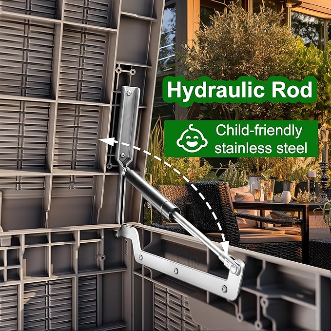 100 Gallon Resin Deck Box, Lockable Patio Outdoor Storage Box for Furniture, Garden Tools and Tools Storage, Waterproof Outside Storage Box - Grey-HomvellaHome