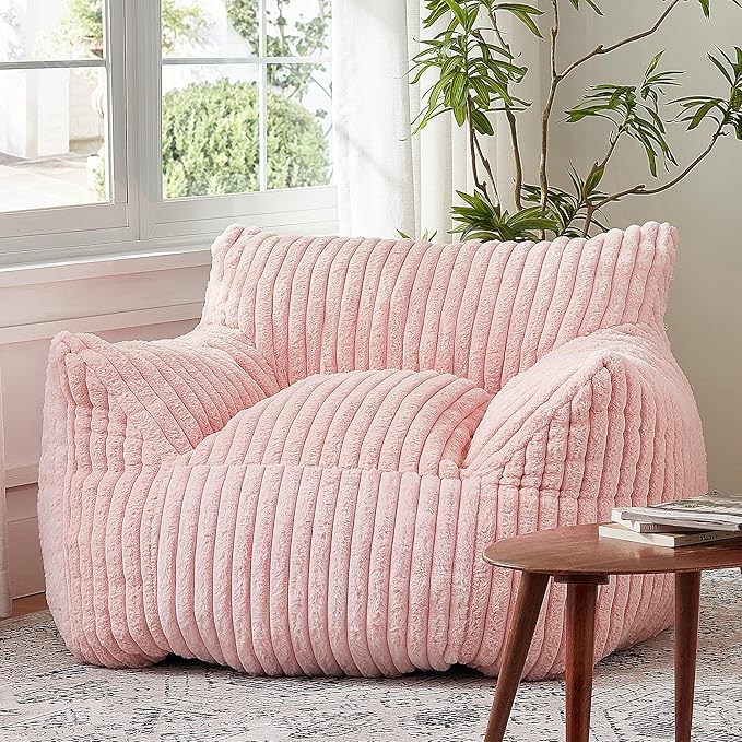 Giant Bean Bag Chairs for Adults with Filling Plush Fluffy Bean Bag Chairs for Teens with Armrests Comfy BeanBag Lazy Couch Sofa Chair for Bedroom Living Room Reading-HomvellaHome