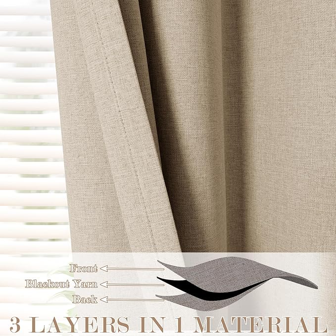 120" Wx108 L Linen Room Divider Drapes for Doorway/Glass Window/Sliding Door/Patio, Extra Wide Pinch Pleated Full Blackout Curtains for Girls Boys Teen Kids Room, 1 Panel, Sand Beige-HomvellaHome