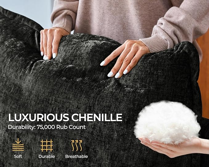 124.8'' Oversized Modular Sofa Comfy Cloud Couch with Storage, Extra Wide Sectional Sofa for Living Room, Covers Washable, 3-Seater, Chenille, Black-HomvellaHome