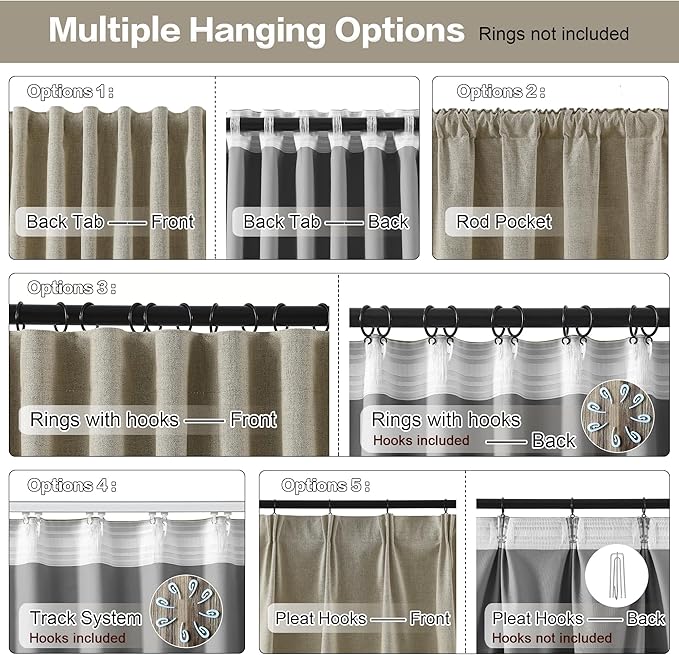102 Inch Long Blackout Linen Blend Curtains 2 Panels,70 Wide Back Tab Pinch Pleated Look Window Drapes with Hooks,Track System Curtain Panels for Sliding Door Modern Farmhouse 70x102 Light Taupe-HomvellaHome