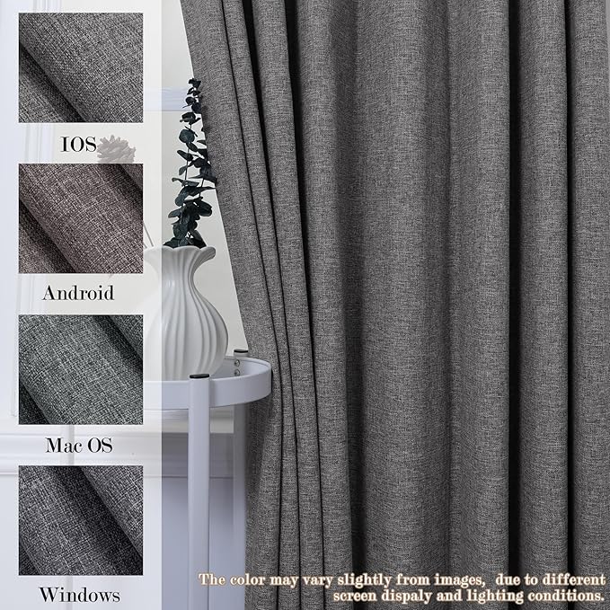 120" Wx108 L Linen Room Divider Drapes for Doorway/Glass Window/Sliding Door/Patio, Extra Wide Pinch Pleated Full Blackout Curtains for Girls Boys Teen Kids Room, 1 Panel, Natural Grey-HomvellaHome