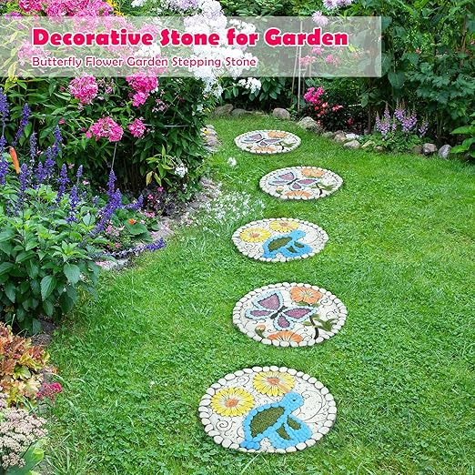 Garden Stepping Stones Set of 2 Butterfly Outdoor Garden Decor 10 inch Round Decorative Stones Pavers for Garden Walkway Landscaping, Hummingbird Gifts (N6-YYD334)-HomvellaHome