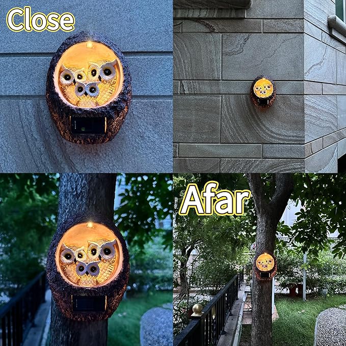 Garden Owl Family Tree Hugger Statue Solar Powered Outdoor Wall Mounted Figurine Light Resin Sculpture Home Decoration Housewarming Ornament Unique Gift-HomvellaHome