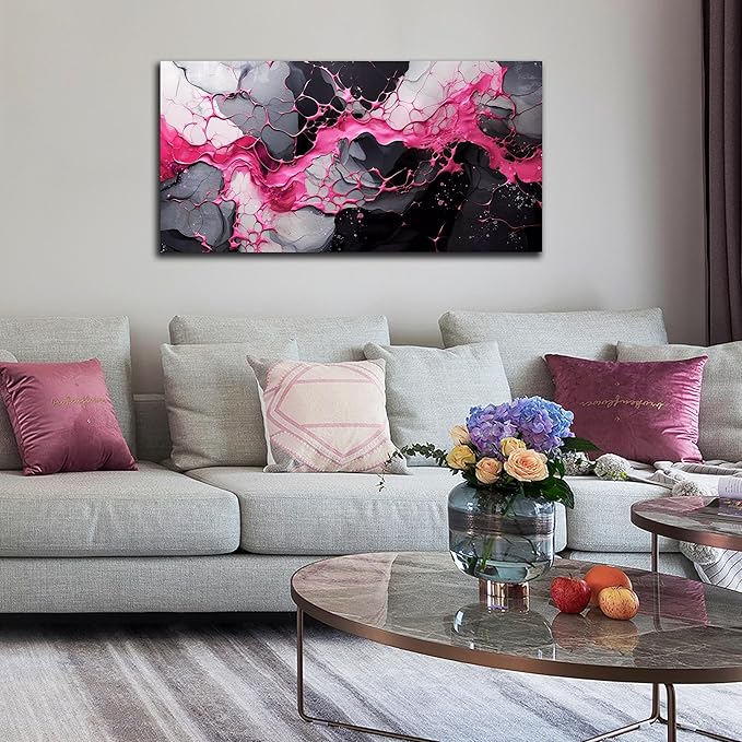 GUGIKA Abstract Wall Art for Living Room, Pink Canvas Wall-Art for Girls Bedroom, Print Paintings, Size 20x40 Inches-HomvellaHome