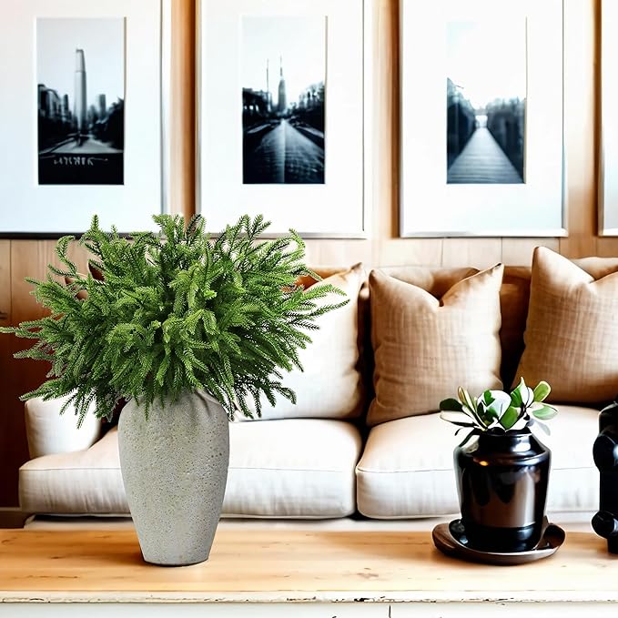 12Pcs Artificial Norfolk Pine Branches 24" Plastic Christmas Plants Decor Faux Greenery Stems Pine Picks Outdoor Faux Plants UV Resistant for Xmas Indoor, Front Porch Home Décor (12, 24inch)-HomvellaHome