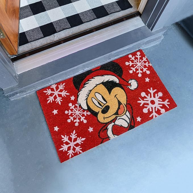 Gertmenian Disney Mouse Doormat Rug Retro Front Door Coir Mat Welcome Home Indoor Outdoor Entryway Carpet, 2-Pack 20x34, Mickey Happy Holidays/Snowflakes-HomvellaHome