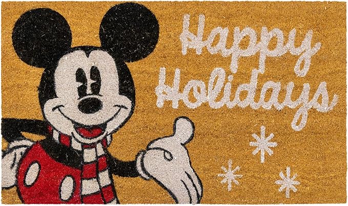 Gertmenian Disney Mouse Doormat Rug Retro Front Door Coir Mat Welcome Home Indoor Outdoor Entryway Carpet, 2-Pack 20x34, Mickey Happy Holidays/Snowflakes-HomvellaHome