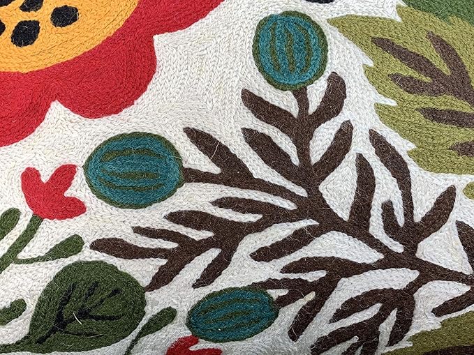 Lumbar Cream Suzani Cushions - Boho Floral Throw Pillows | Outdoor Pillows & Chair Cushions - Hand Embroidered Wool Size - 14x20-HomvellaHome