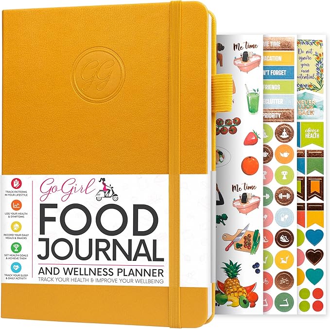 GoGirl Food Journal & Wellness Planner –– Diet & Fitness Diary – Nutrition Journal with Meal, Exercise & Weigh Loss Tracker, A5 (Amber Yellow)-HomvellaHome