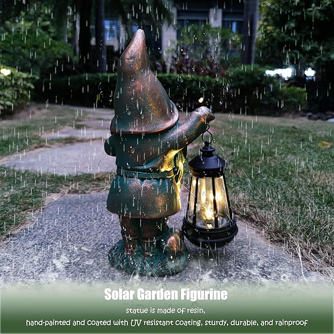 Gnomes Garden Statue Outdoor Décor with Solar Lights Lantern,Gnome Solar Light Figurines Outside Decorations for Yard，Lawn Patio, Balcony, Unique Housewarming Gifts-HomvellaHome