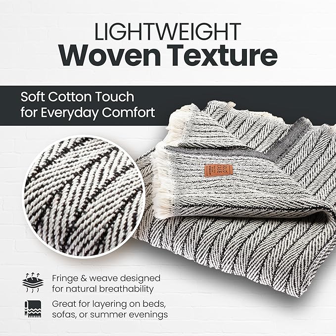 Gold Case Throw Blanket for Couch – 100% Recycled Turkish Cotton Blankets & Throws – Elegant Decorative Throw Blankets for Living Room Sofa – Woven Throws for Couch – Retro Black – 50x60-HomvellaHome