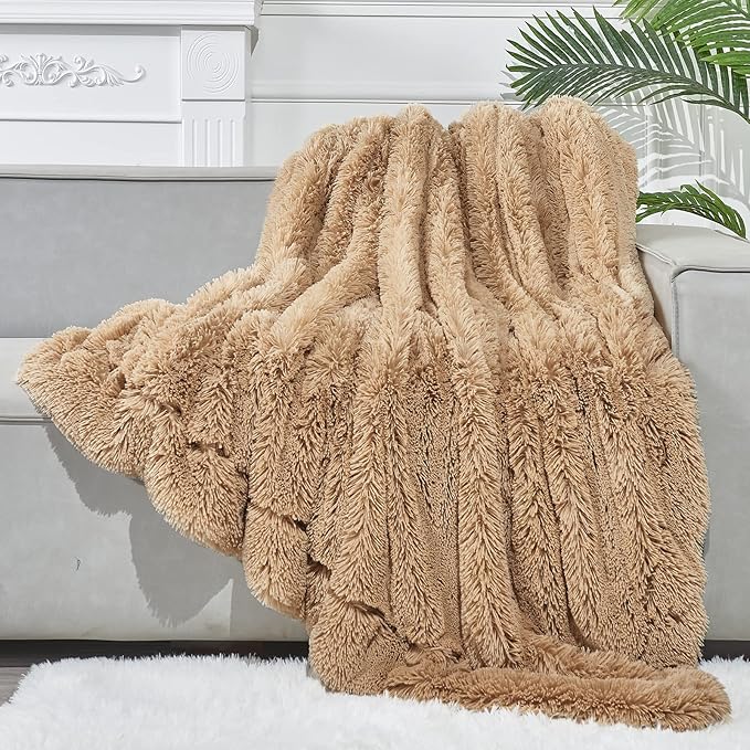 GONAAP Fuzzy Faux Fur Throw Blanket Twin Size Brown Super Soft Cozy Plush Fuzzy Shaggy Blanket for Couch Sofa Bed (Brown, Twin(60"x80"))-HomvellaHome