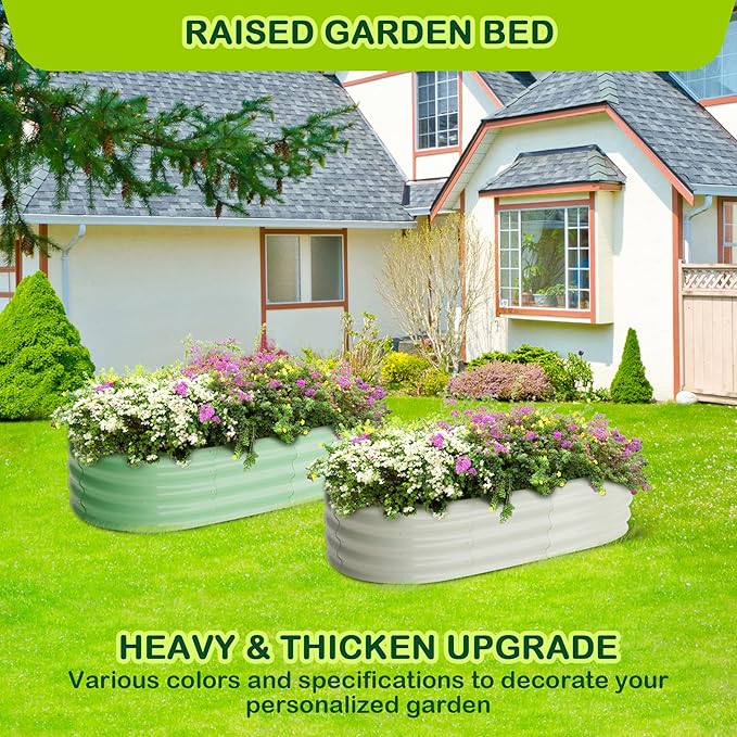 2 Pcs 4.5x2x2ft Oval Raised Garden Bed, Galvanized Raised Beds,Open-Ended Base Metal Raised Planter Beds,Garden Bed Outdoor,Planter Raised Boxes for Vegetables, Flowers,Tool-Free Asse,White-HomvellaHome