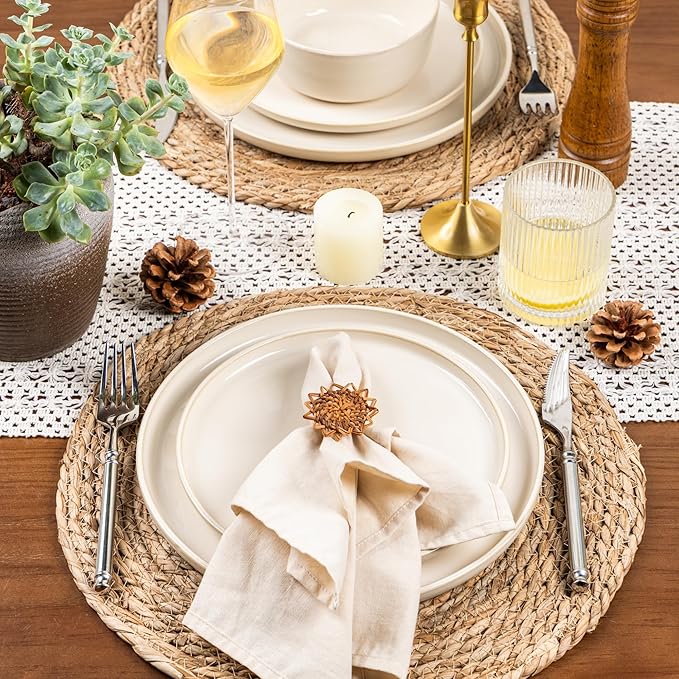 GBHOME Ceramic Dinnerware Sets for 4, 12 Pieces Stoneware Plates and Bowls Sets, Scratch Resistant Dishes, Dishwasher & Microwave Safe, Reactive Glaze-Vanilla color-HomvellaHome