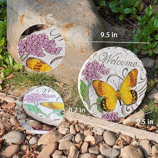 Garden Décor Stepping Stones Outdoor - Resin Butterfly Decorative Stone Bright Color Memories Pavers Outdoor for Garden Yard 9.5 * 9.5 * 0.5 Inch LC Lcdecohome-HomvellaHome