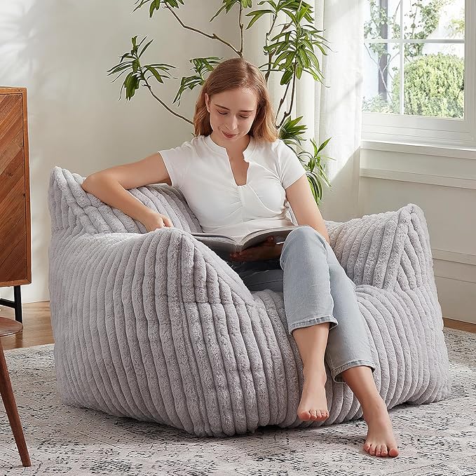 Giant Bean Bag Chairs for Adults with Filling Plush Fluffy Bean Bag Chairs for Teens with Armrests Comfy BeanBag Lazy Couch Sofa Chair for Bedroom Living Room Reading-HomvellaHome