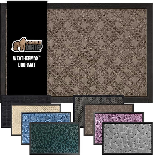 GORILLA GRIP 100% Waterproof All-Season WeatherMax Doormat, 47x35, US Designed Natural Rubber, Stain and Fade Resistant, Low Profile Indoor Outdoor Door Mats, Easy Clean Patio Mat, Taupe Basket Weave-HomvellaHome