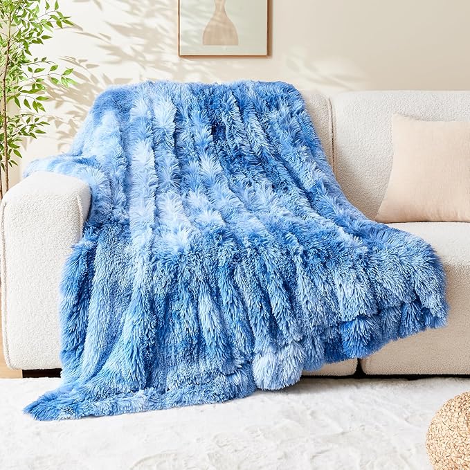 GONAAP Fuzzy Faux Fur Throw Blanket Twin Size Indigo Super Soft Cozy Plush Fuzzy Shaggy Blanket for Couch Sofa Bed (Indigo, Twin(60"x80"))-HomvellaHome