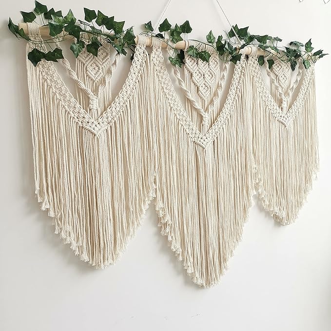 guzhiou large macrame wall hanging - Boho Tapestry Macrame Wall Decor Art- Chic Bohemian Handmade Woven Tapestry Home Decoration for Bedroom Living Room Apartment Wedding Party - 43"x32" (with Ivy)-HomvellaHome