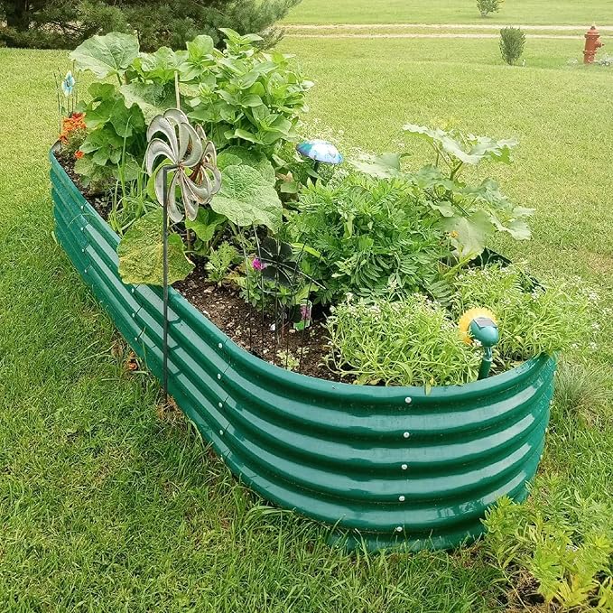 1 Pack 8x3x1.5FT Galvanized Raised Garden Bed Kit Oval Metal Ground Planter Box Outdoor Bottomless Planter Raised Beds for Vegetables Flowers Herbs Fruits, Green-HomvellaHome