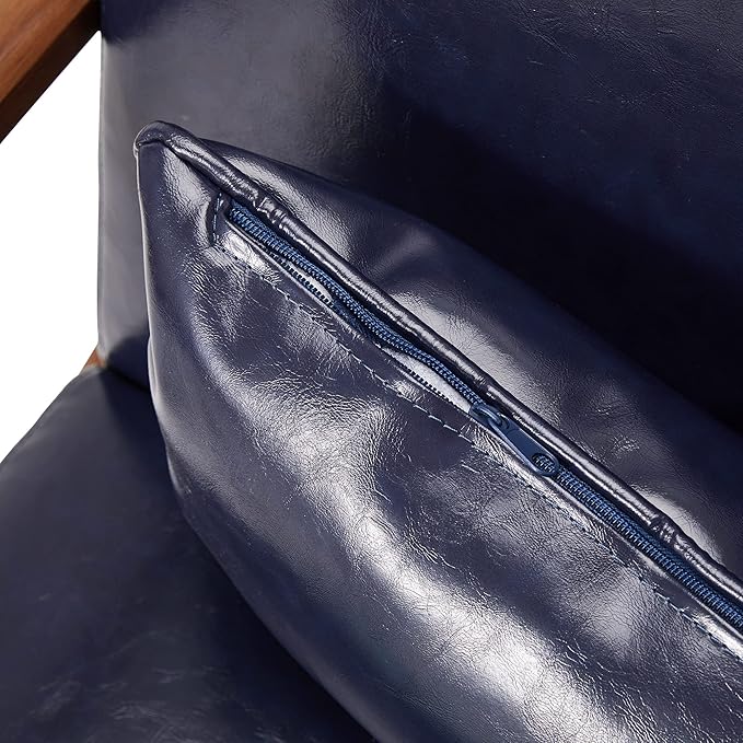 Glitzhome 2 Set Mid Century Navy Blue Accent Armchair, Single Reading Armchair PU Leather Lounge Chair with Walnut Ruberwood Frame-HomvellaHome